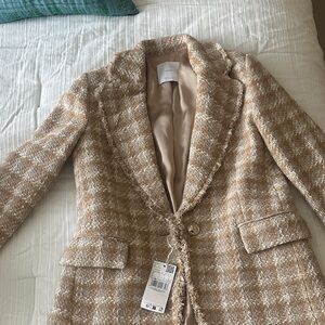 Mango Beige Tweed Single-Button Blazer- NWT- Size Small